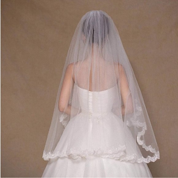 Accessories - Two Layer Lace Bride Floral Wedding Veil IVORY Accessories - Two Layer Lace Bride Floral Wedding Veil IVORY